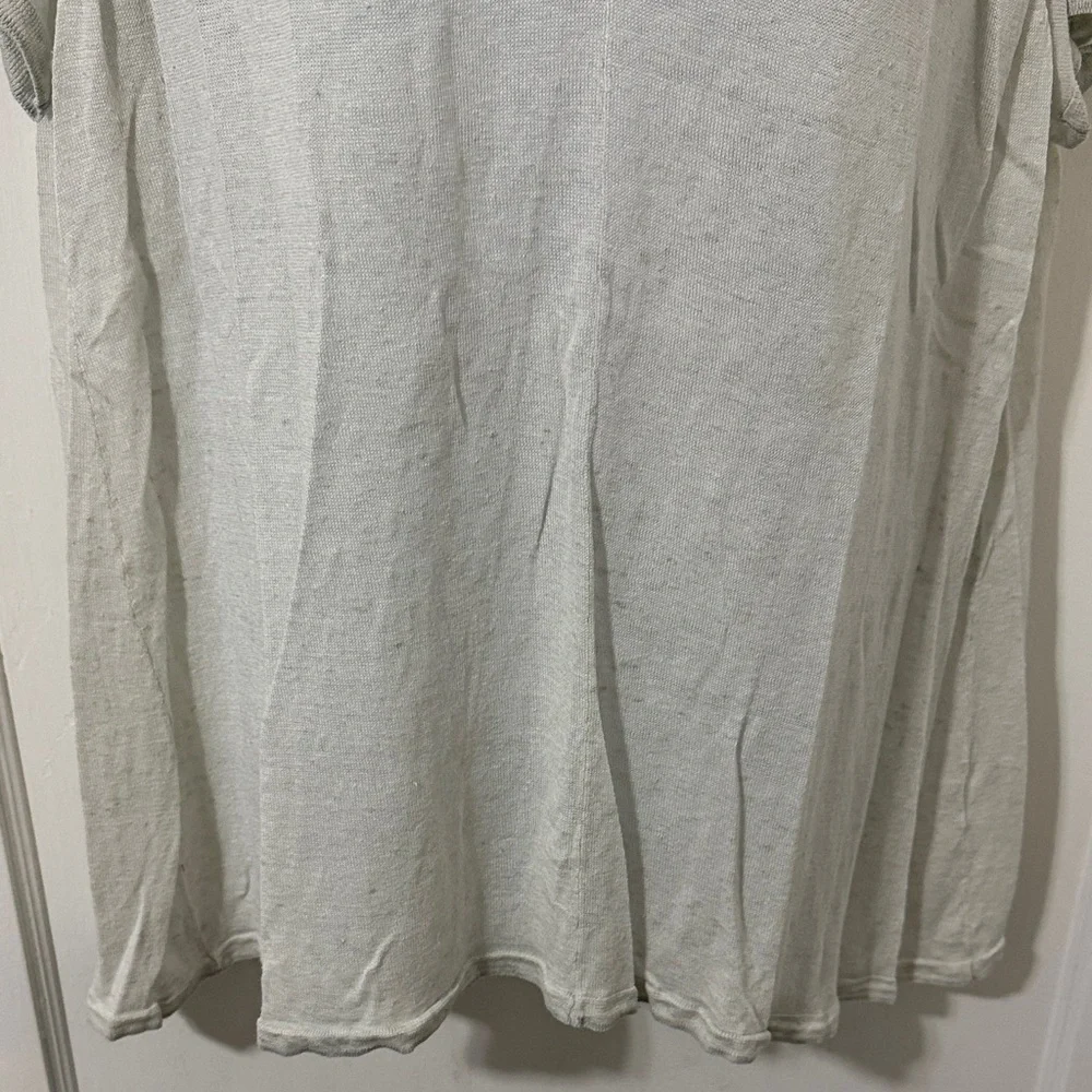 Eileen Fisher Tri-Blend Cream-Gray V-Neck Short Sleeve Top - Picture 3 of 15